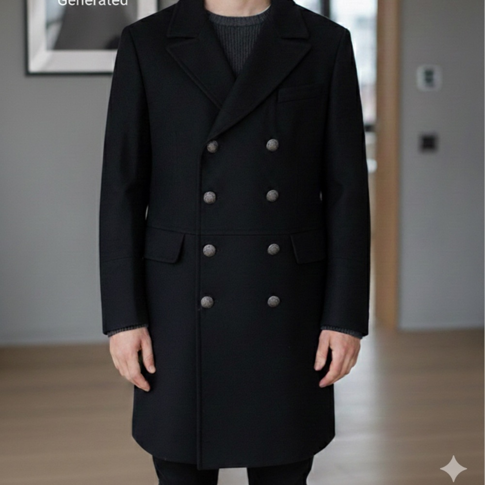 Tallia Men's Double Breasted Overcoat Medium Wool Blend Long Coat Black M